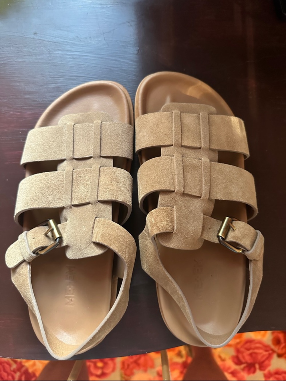 ME+EM Tan Suede Slide Sandals with Straps